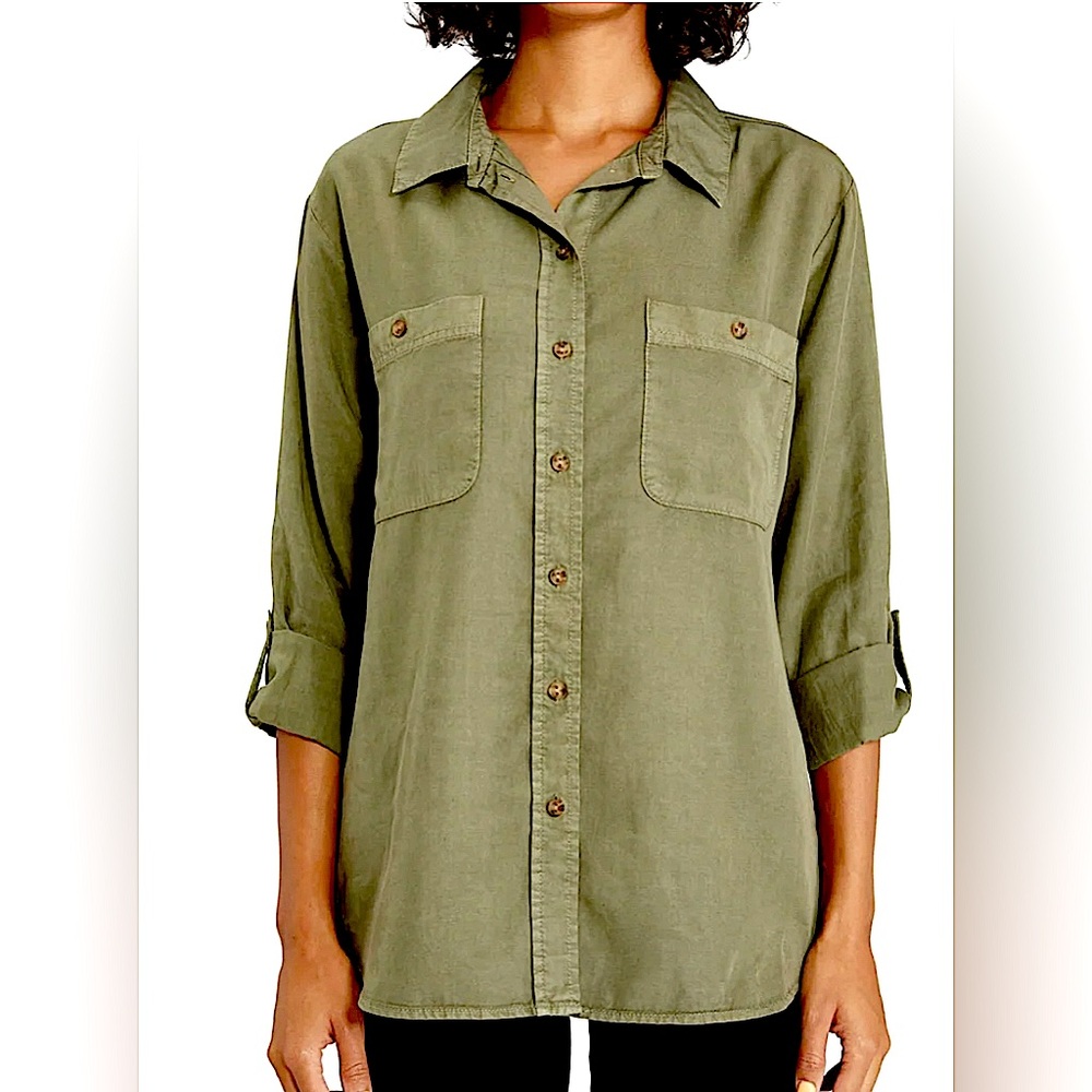 ⛔️SOLD⛔️Super Soft Sanctuary Tencel Boyfriend Long Sleeve Button Up Army Green